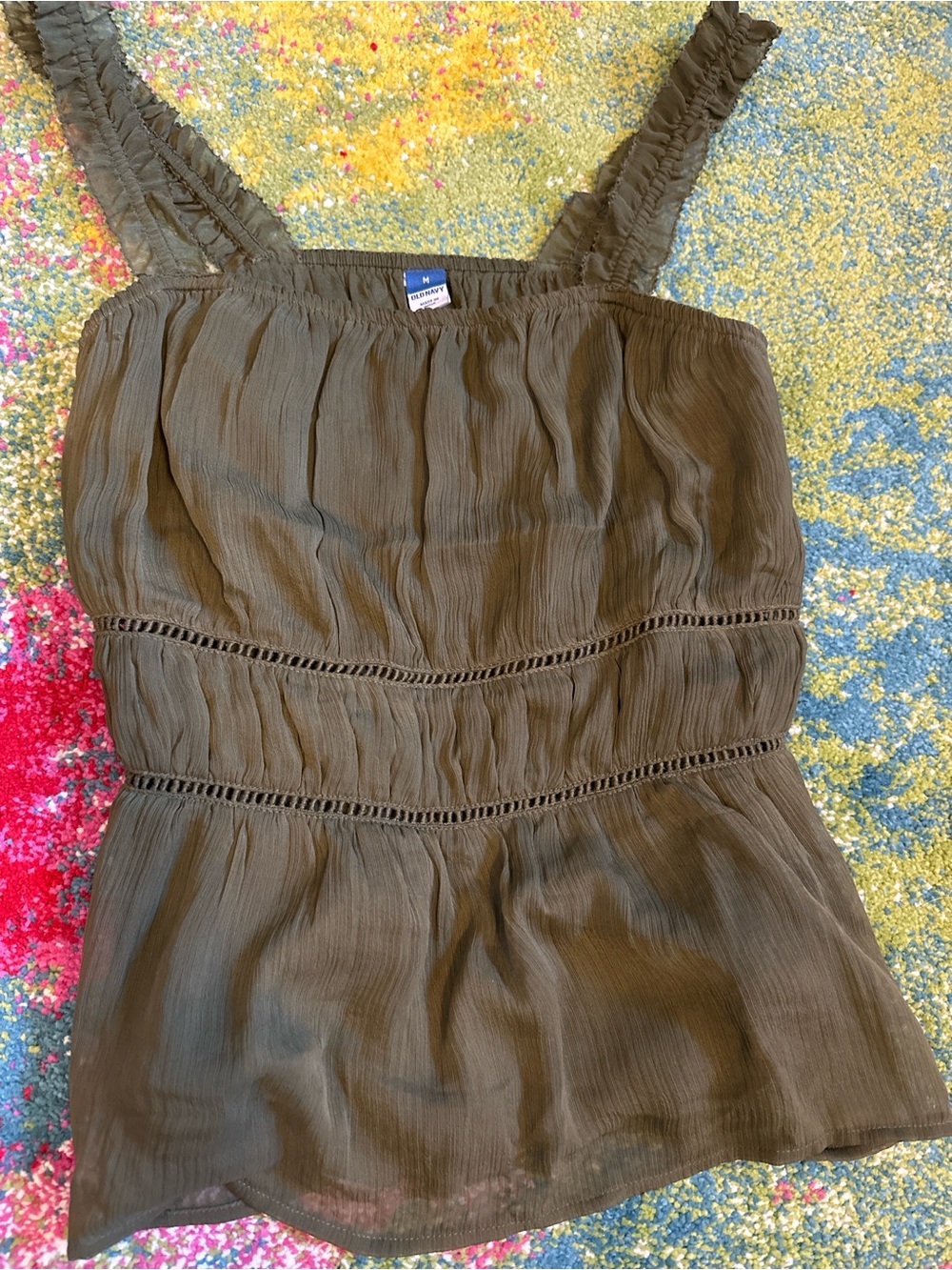 Old Navy Olive Green Ruffled Strap Tank Top